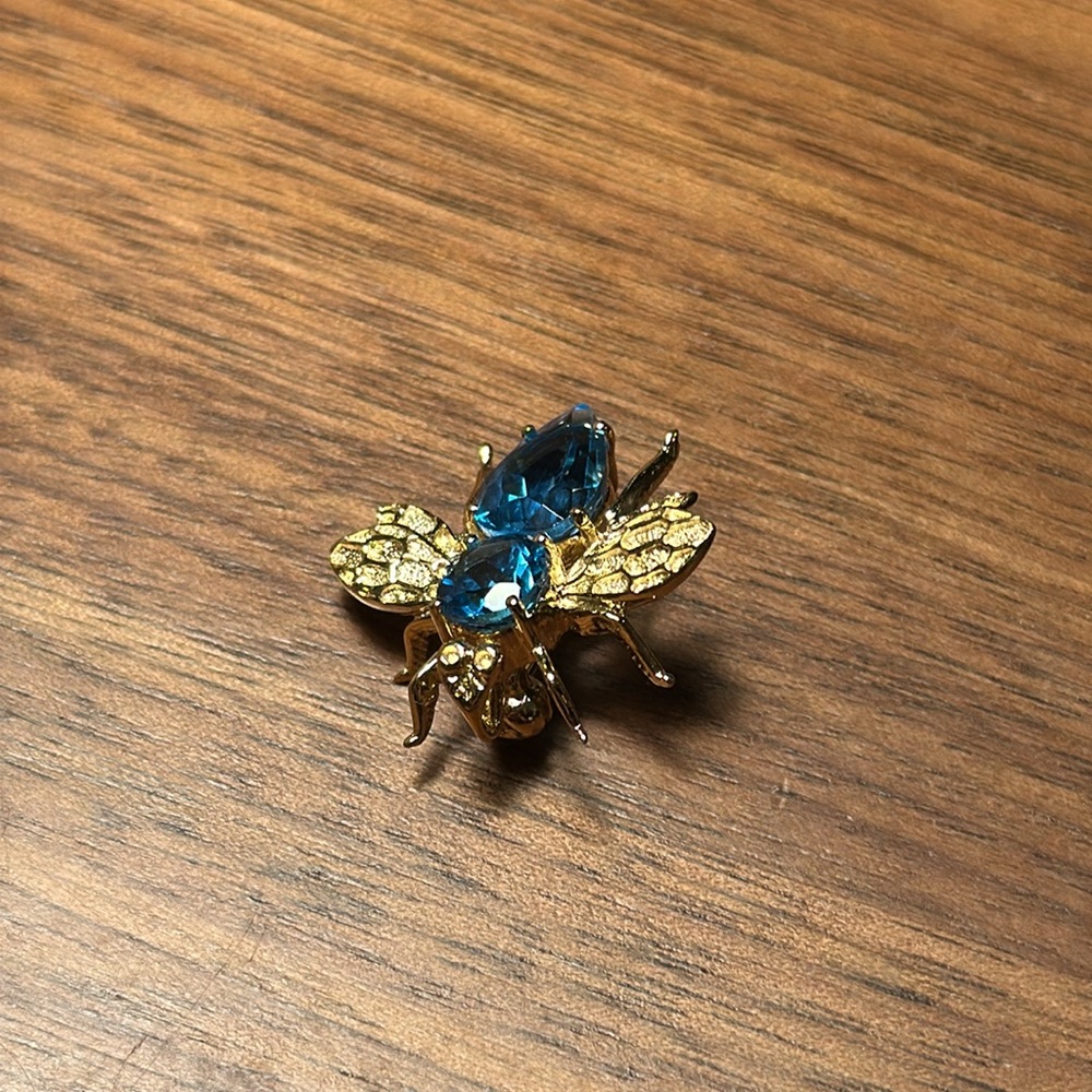 14k Gold and Blue Topaz Bee Pin Pendant Combination Piece Like New 3.43g